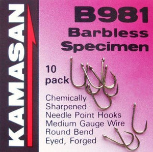 Kamasan B981 Barbless Specimen Eyed Hooks